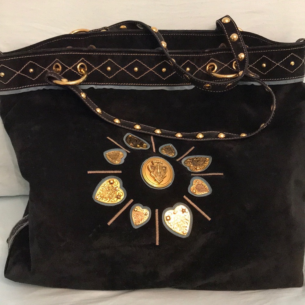 Authentic Black Suede Gucci Tote